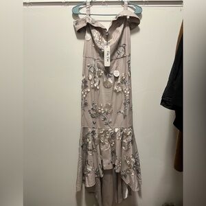 Chi Chi London High Low Dress in Soft Gray with Floral Embroidery